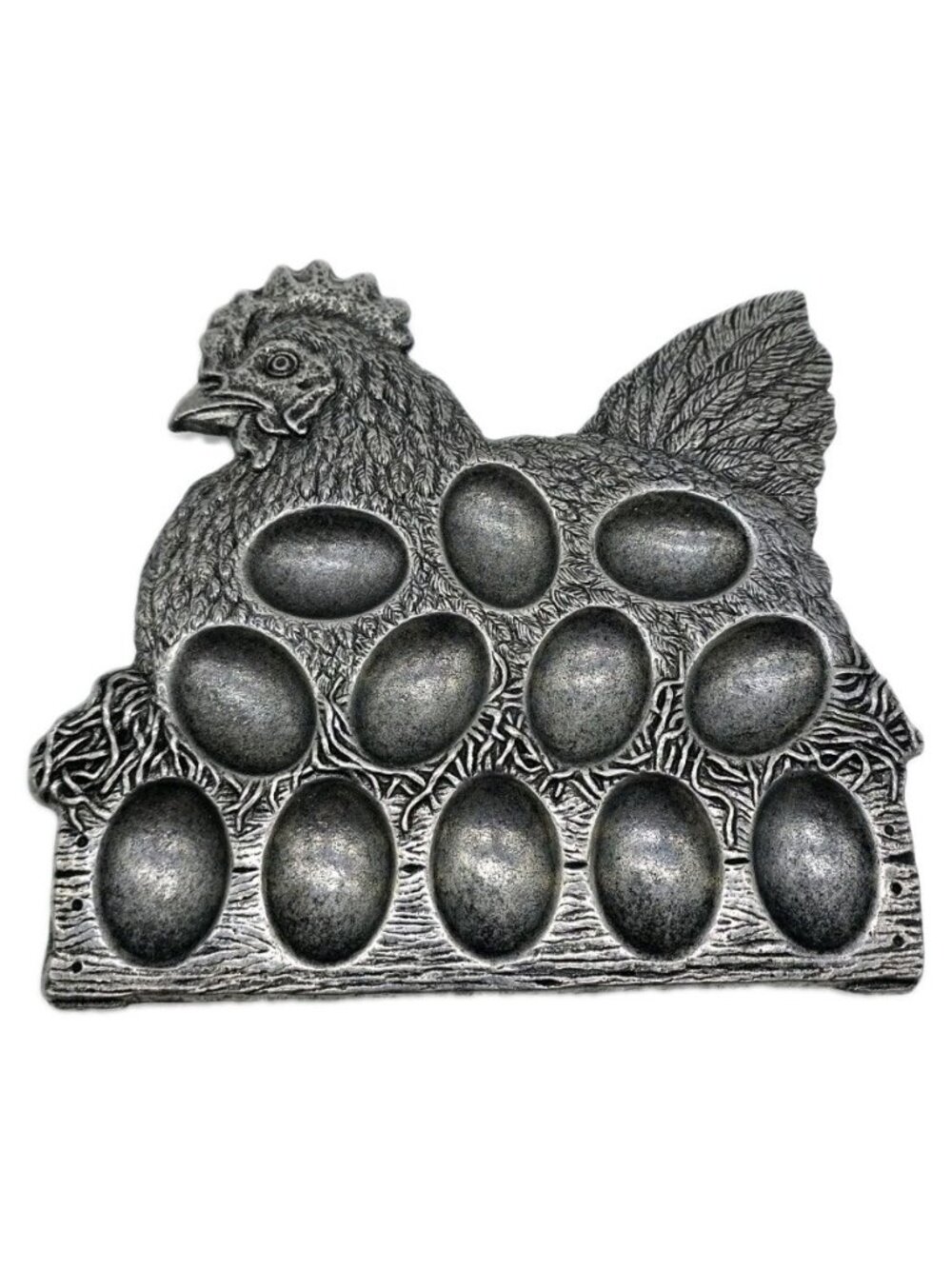 Vintage Carson Pewter Country Plate Tray Egg Dish Chicken Rooster Hen 1994